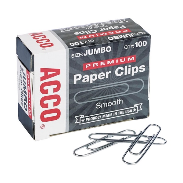 Acco Acco Premium Jumbo Silver Paper Clips 100 pk A7072500G - main